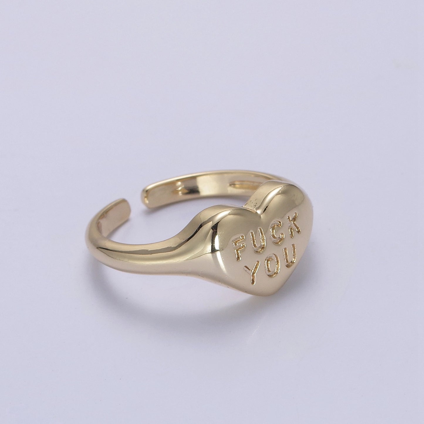 Dainty "F*ck You" Gold Heart Signet Ring