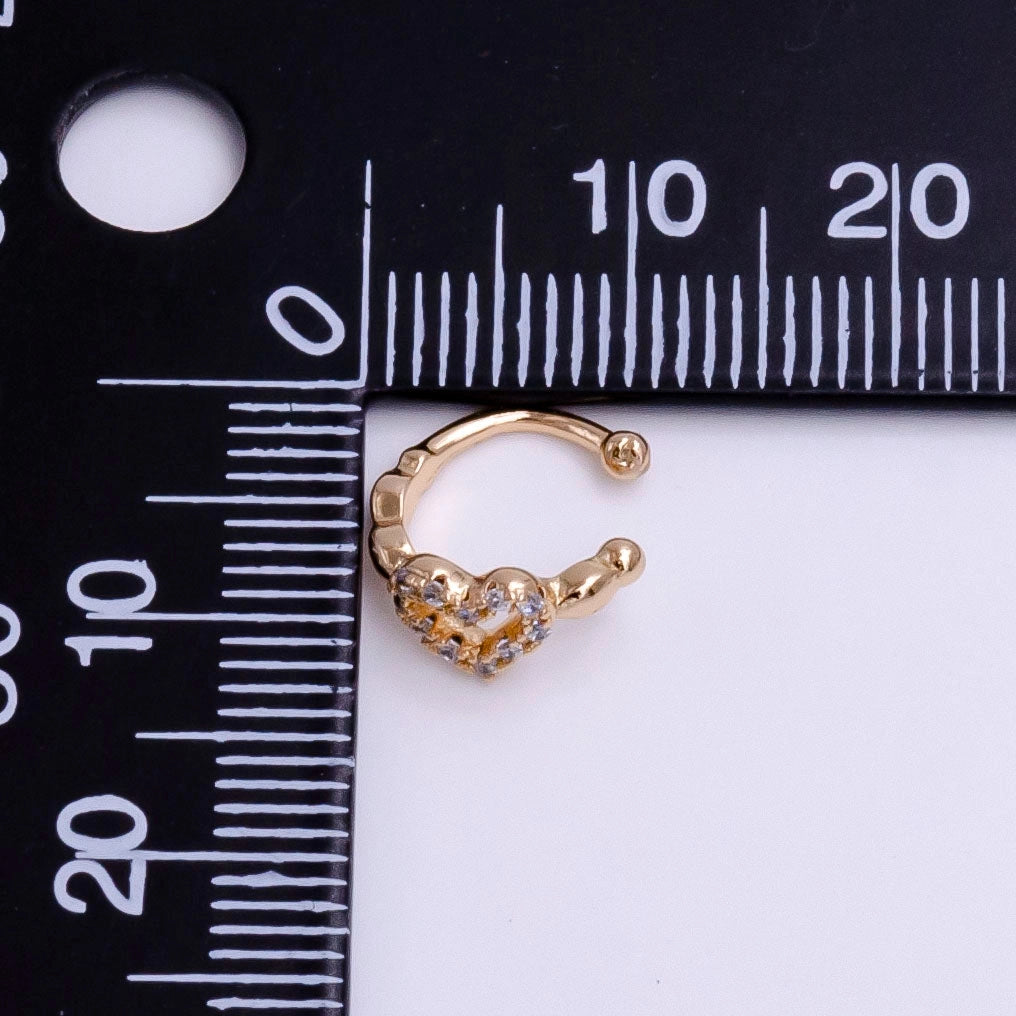 16K Gold Filled Heart Micro Paved Ear Cuff Earrings (Right)