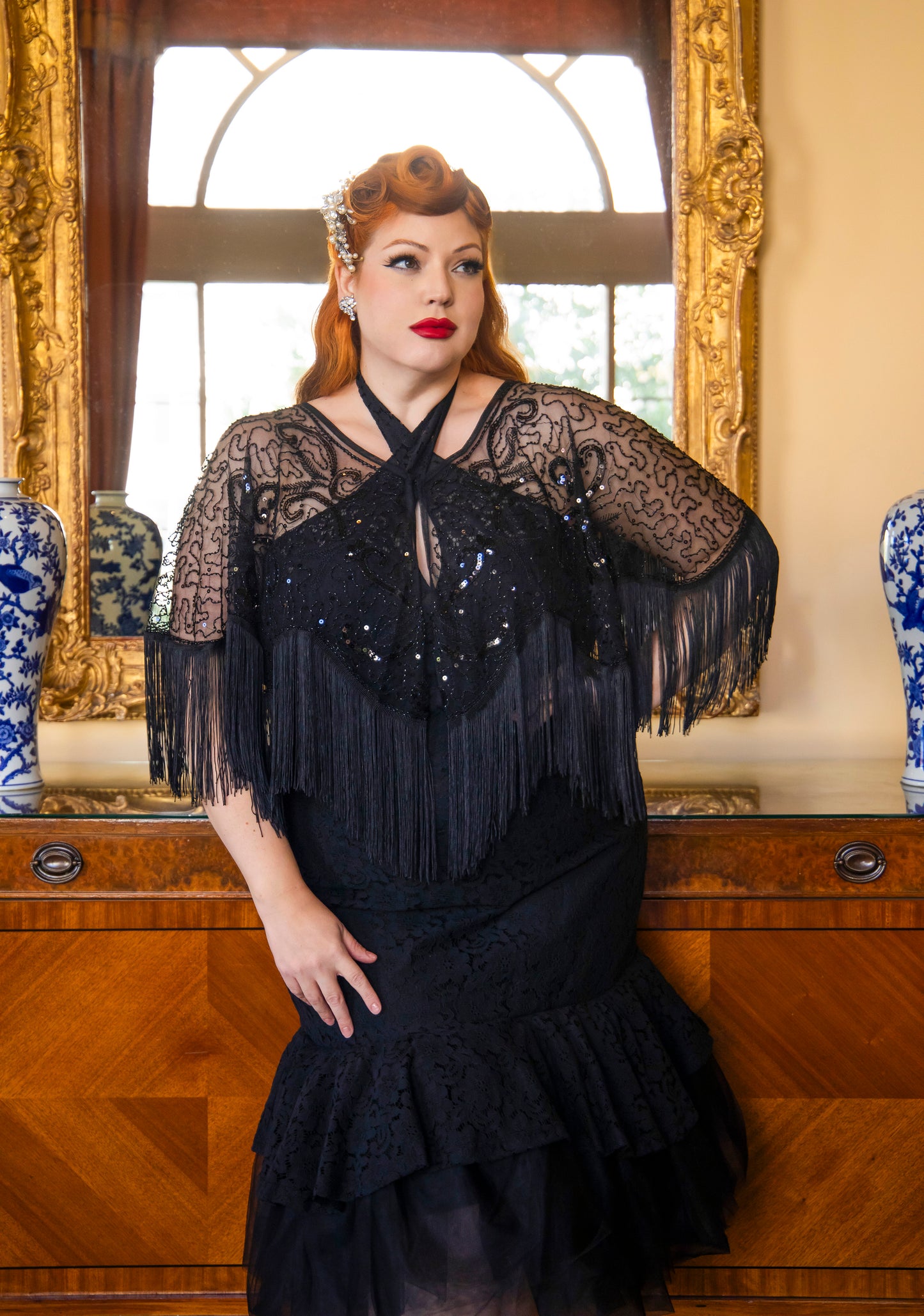 1920s Beaded Sequin Flapper Shawl