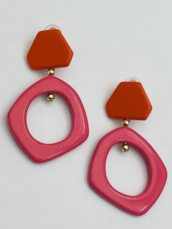 Mod Abstract Clip-on Earrings (Orange/Pink)