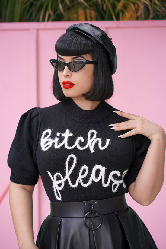"B*tch Please" Lurex Embroidery Sweater (Black)