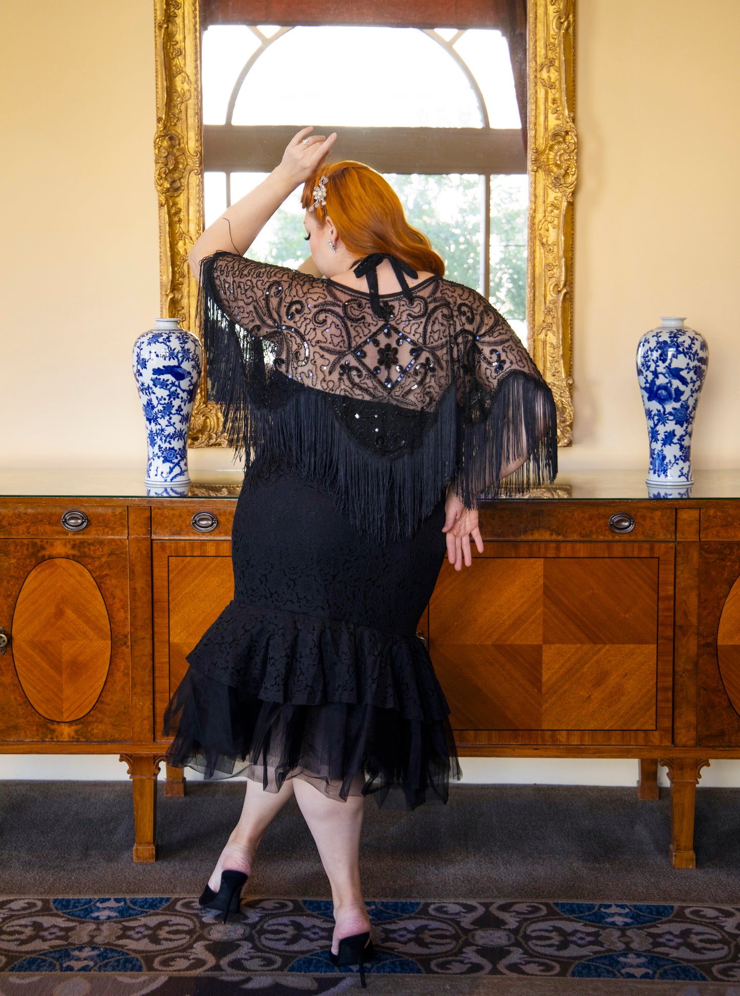 1920s Beaded Sequin Flapper Shawl