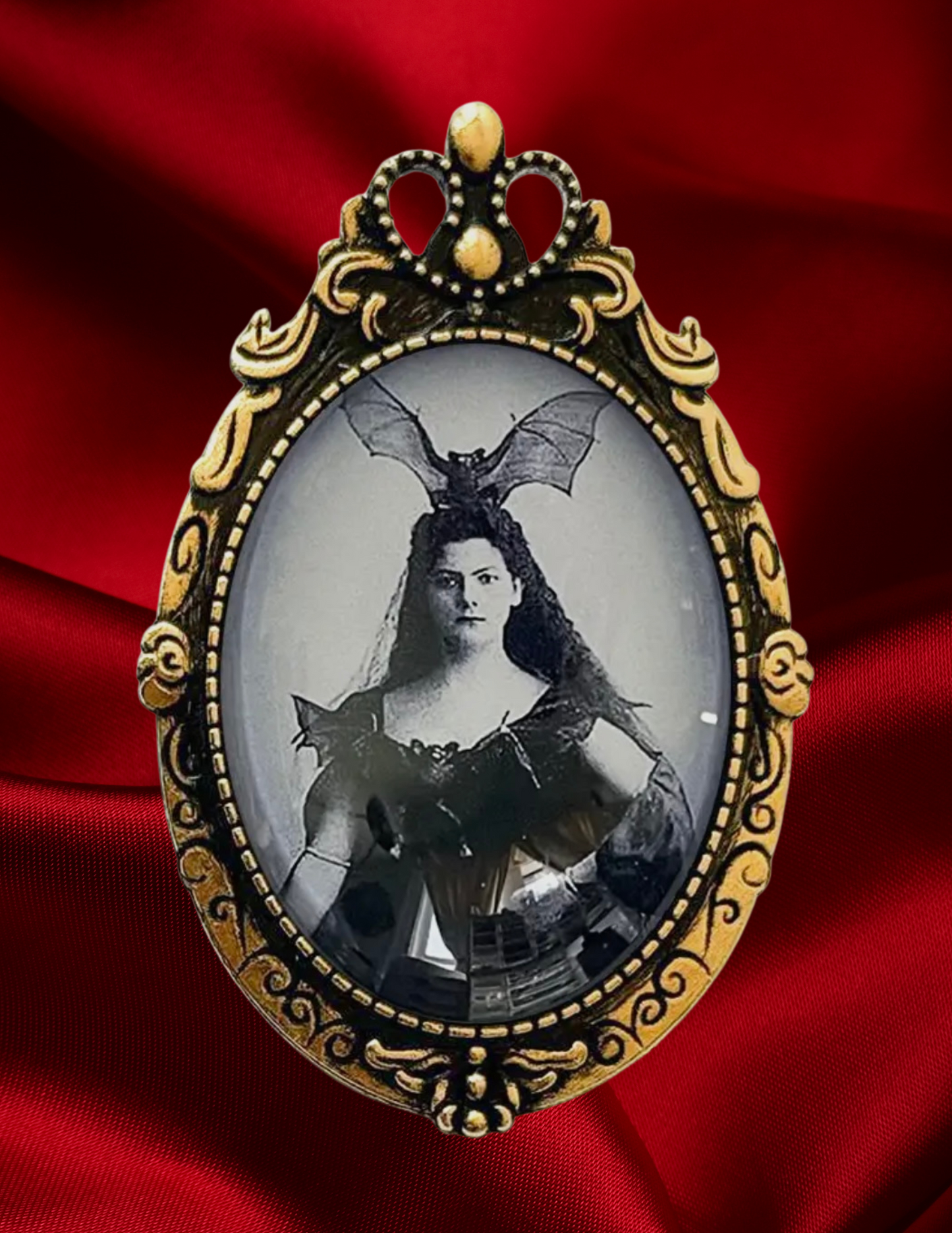 Mystery Bat Woman of Halloweens Past Brooch (Gold)