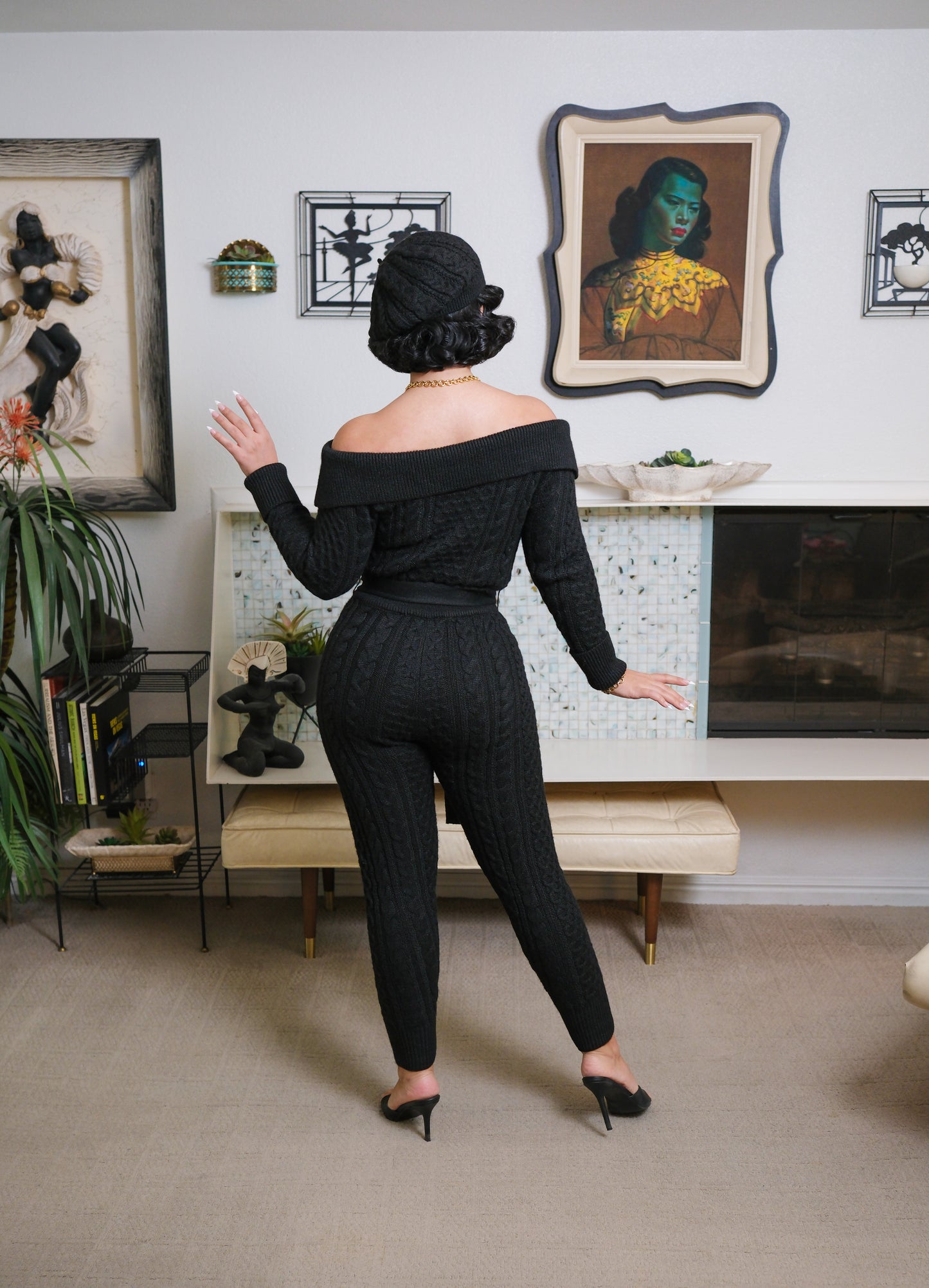 Jayne Knit Jumpsuit + Beret (Black)