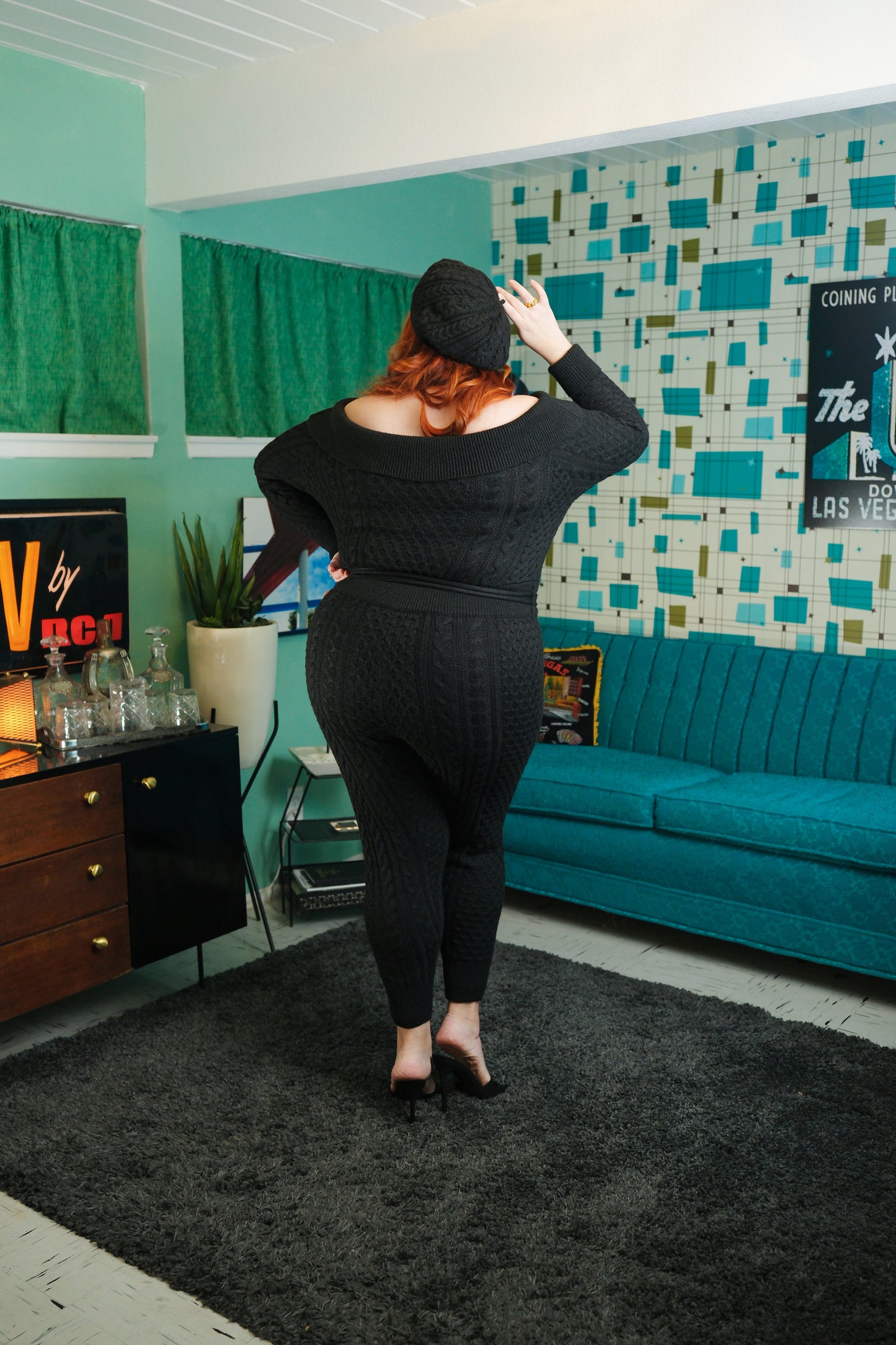 Jayne Knit Jumpsuit + Beret (Black)