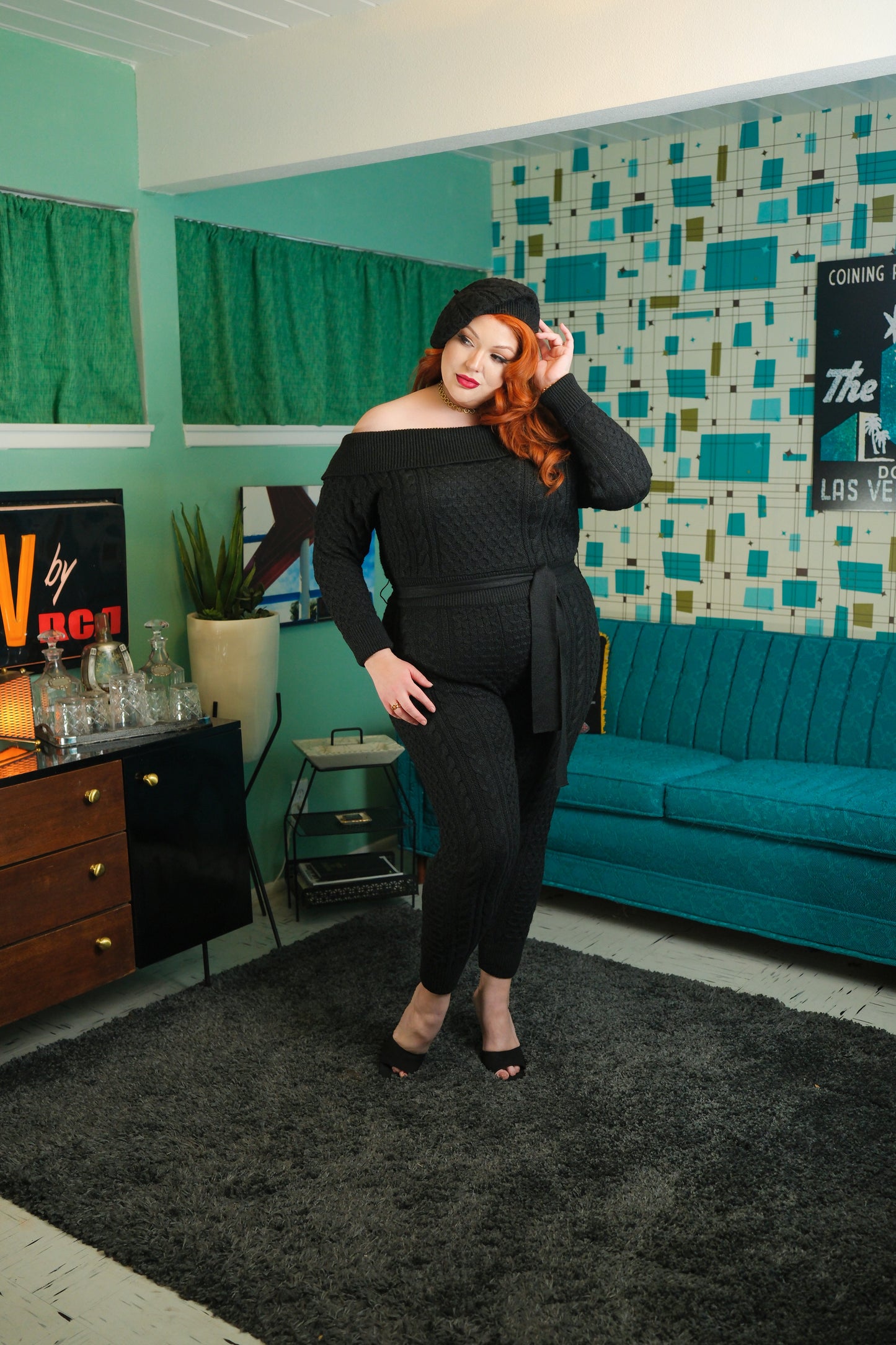 Jayne Knit Jumpsuit + Beret (Black)
