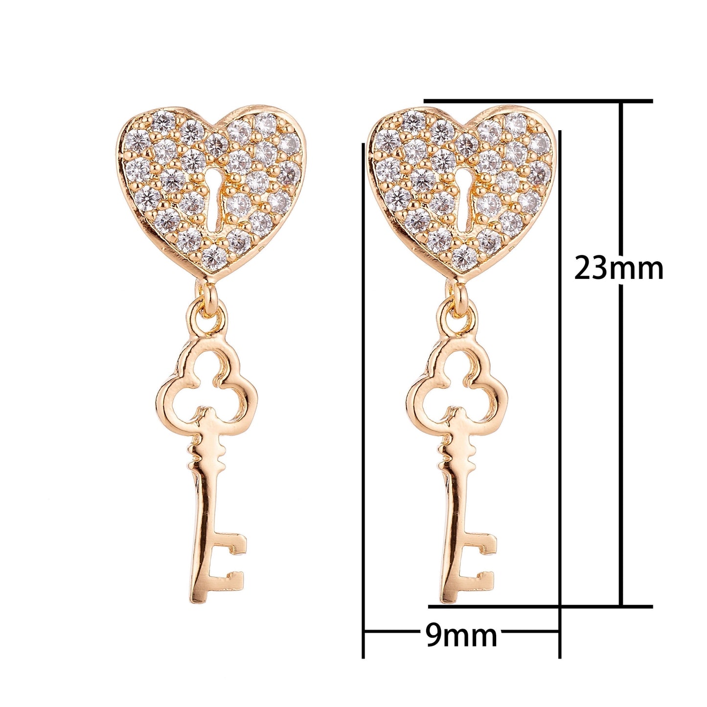 Load image into Gallery viewer, Gold Lock &amp;amp; Key Stud Dangle Earrings
