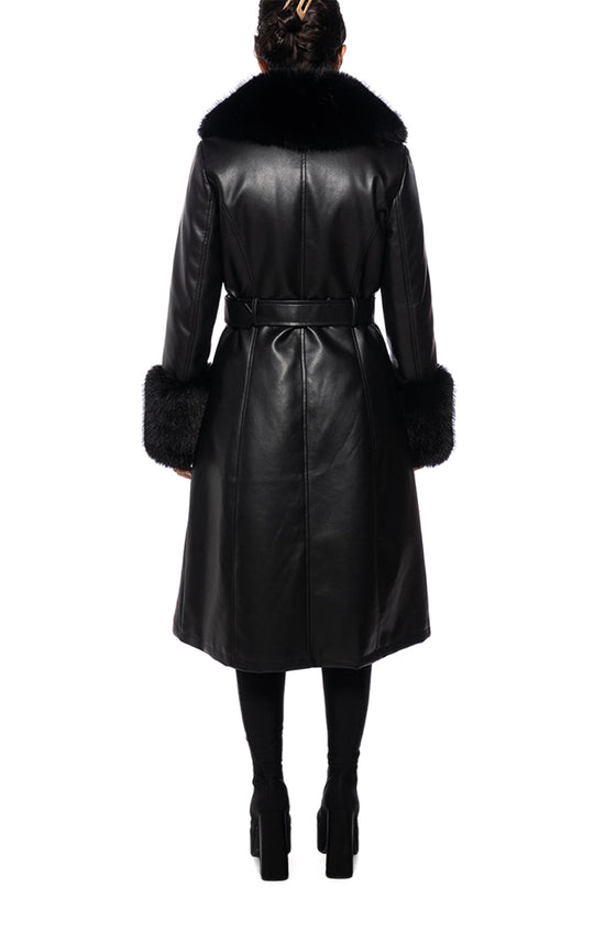 Kaya Faux Leather/Fur Coat (Black)