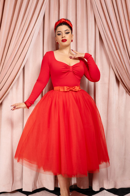 red dress with tulle skirt Red Dress with Sequin Bodice and Tulle Skirt