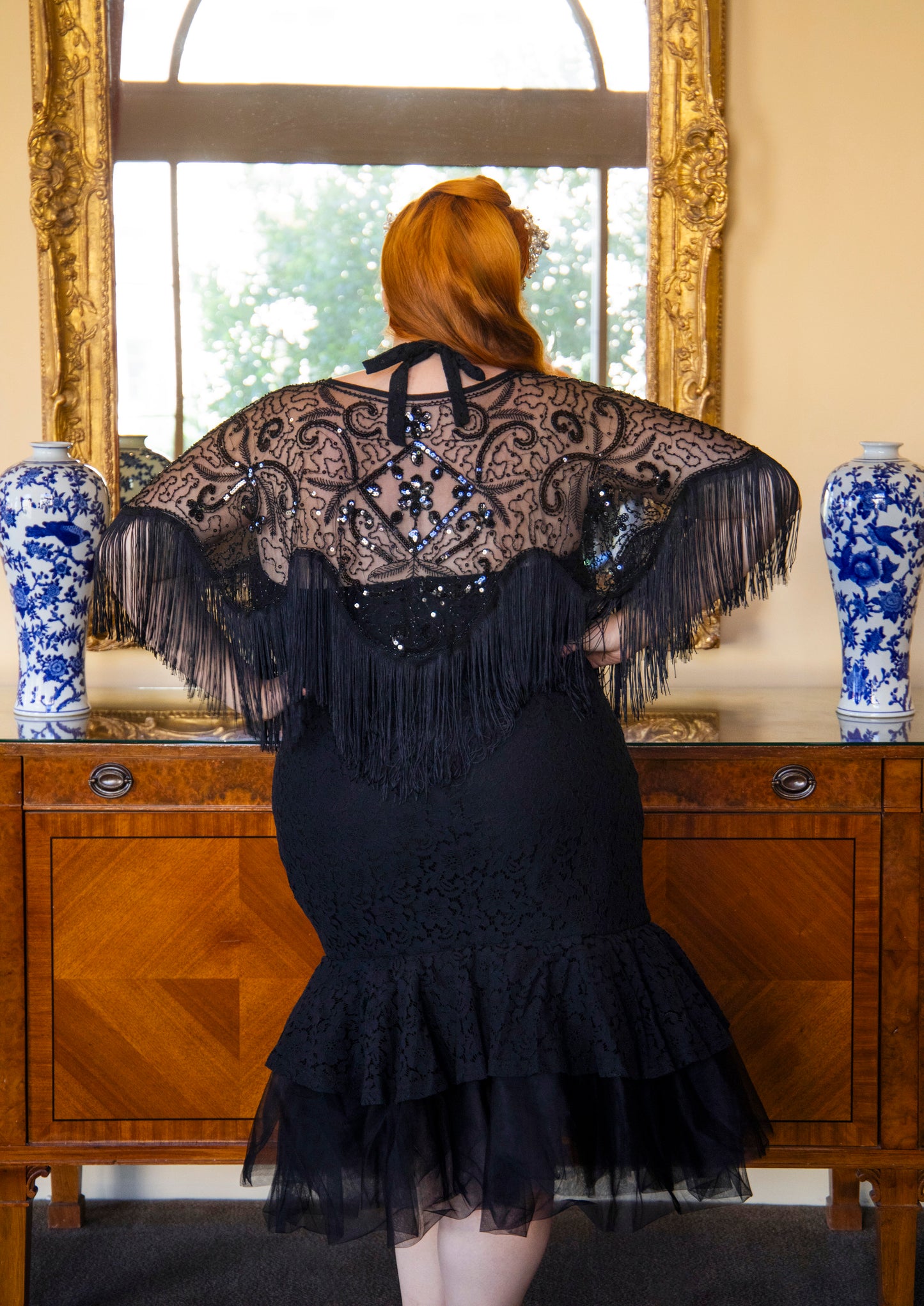 1920s Beaded Sequin Flapper Shawl