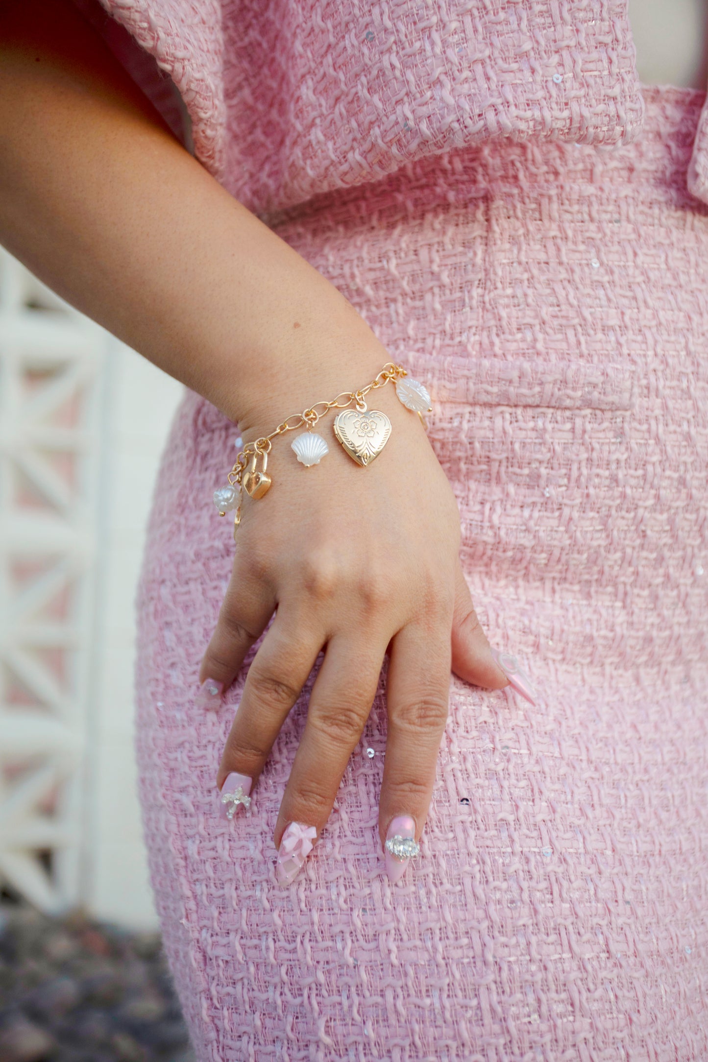 Heart Locket + Pearl Charm Bracelet