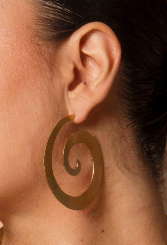 Satin Brass Swirl Hoop Earrings