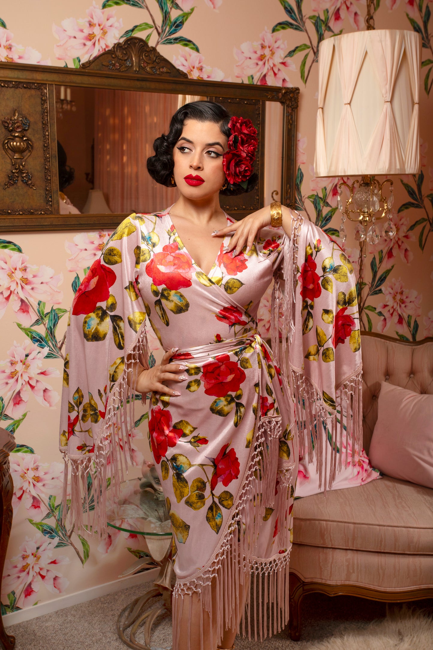 Magdalena Wrap Dress (Pink + Red Roses) Magdalena Wrap Dress (Pink + Red Roses)