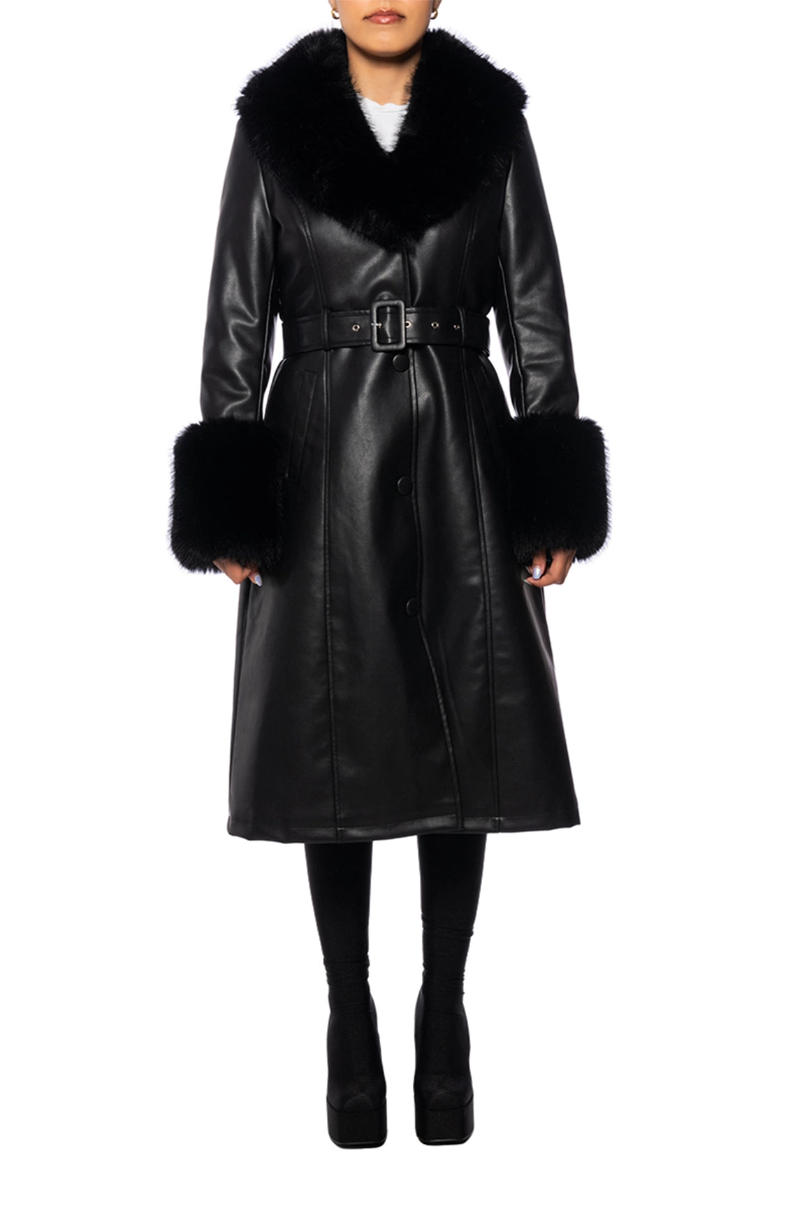 Kaya Faux Leather/Fur Coat (Black) PRE-ORDER