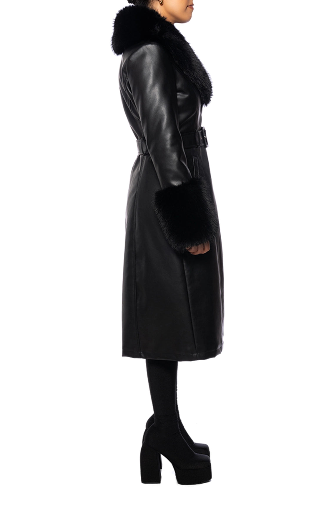 Kaya Faux Leather/Fur Coat (Black) PRE-ORDER