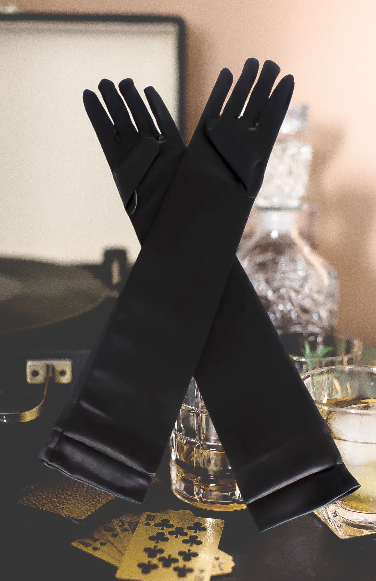 Load image into Gallery viewer, Long Black Satin Gloves
