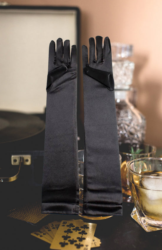 Long Black Satin Gloves