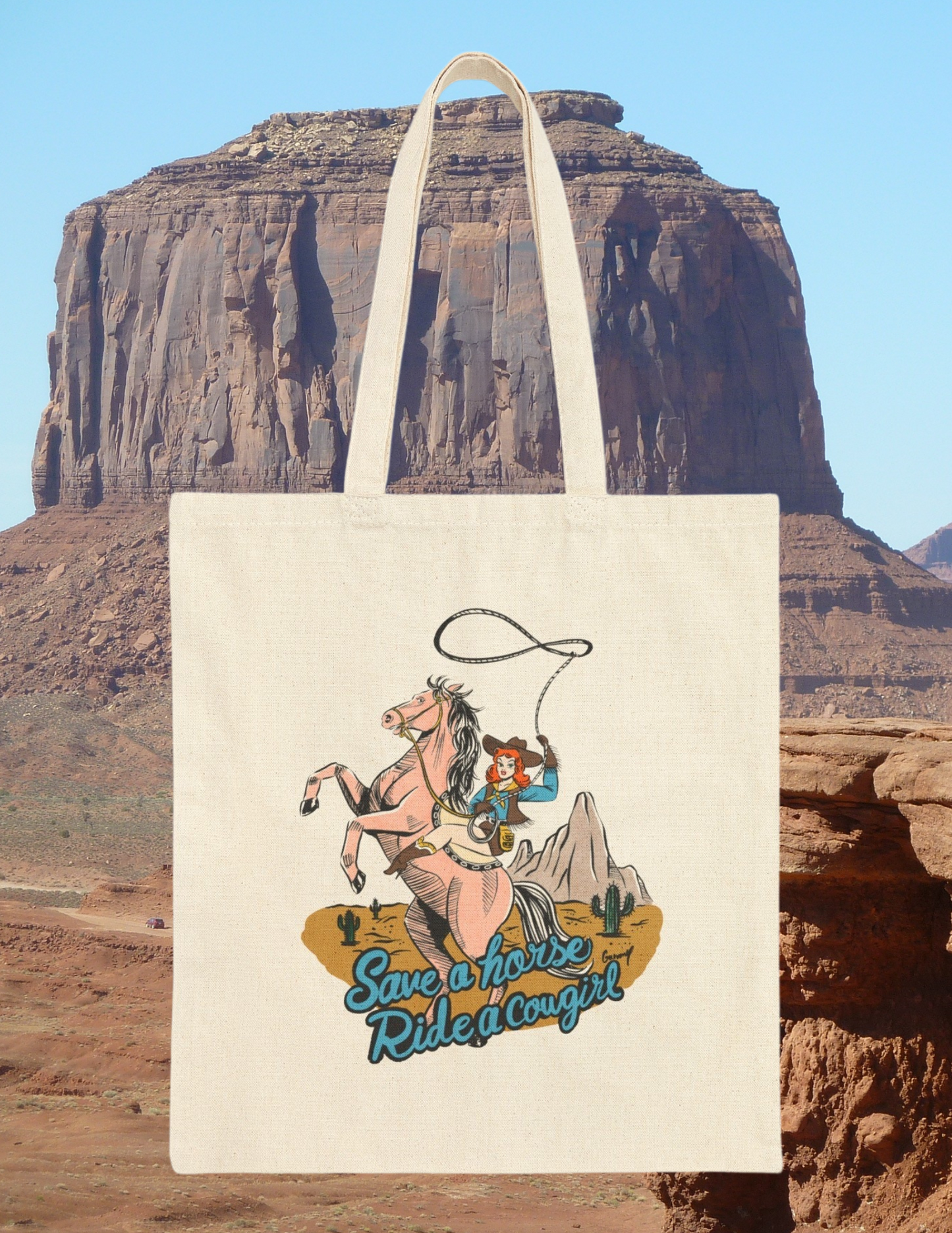 Ride em' Cowgirl Cotton Canvas Tote Bag