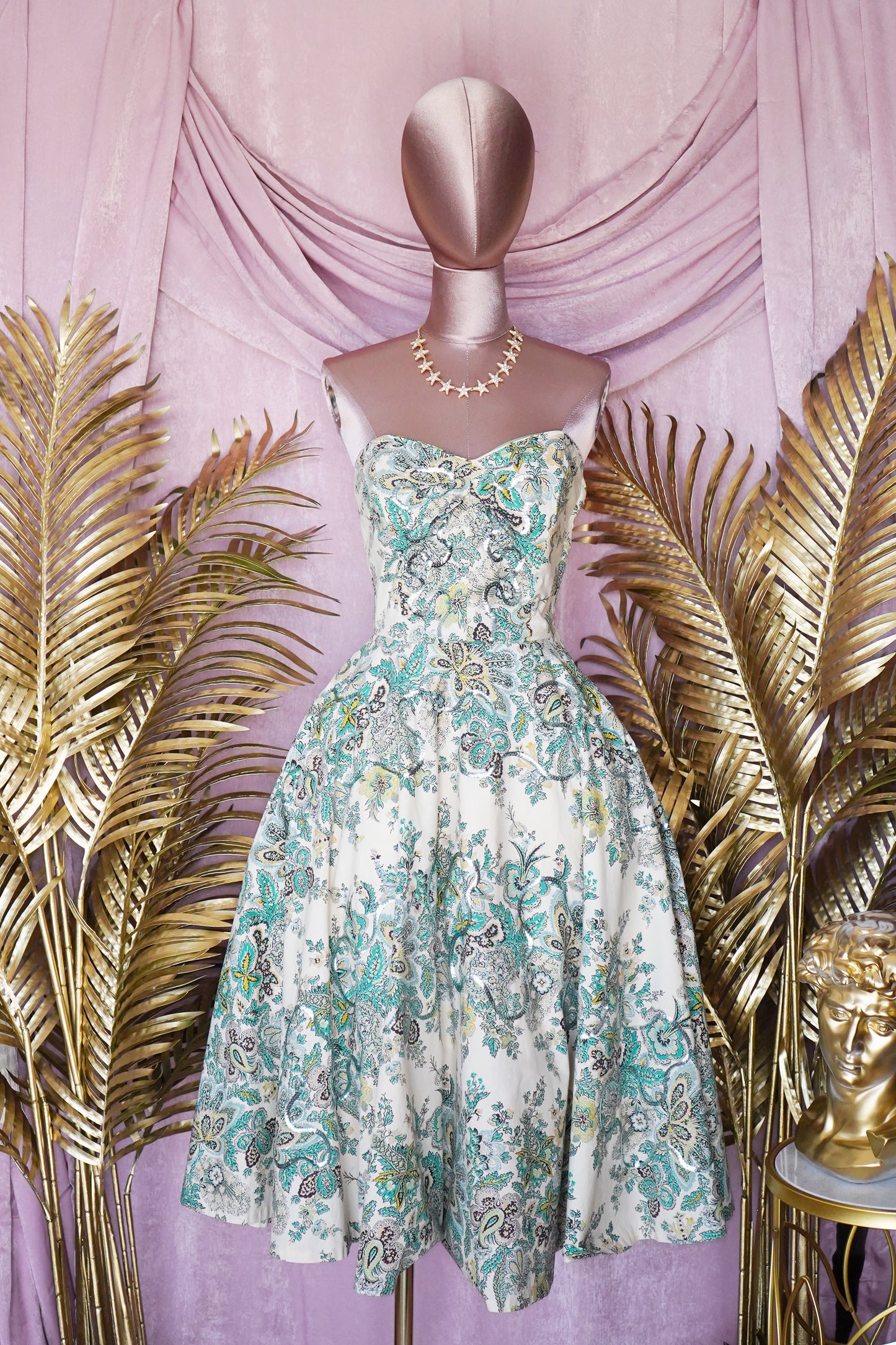 1950s Vintage Strapless Cocktail Dress W/Sequins