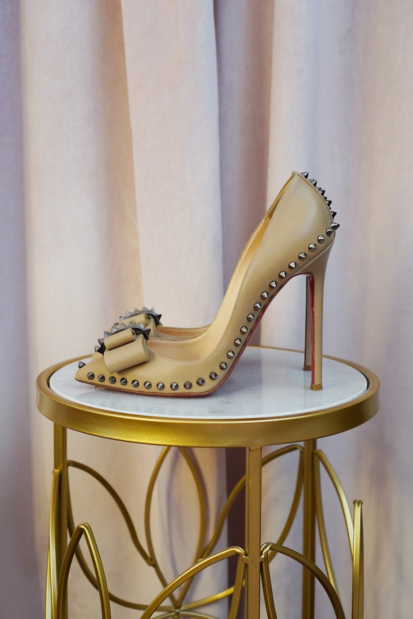 Christian Louboutin Lucifer Bow 120 Spike Pumps — Nude Pomice | EU 38 / US 8
