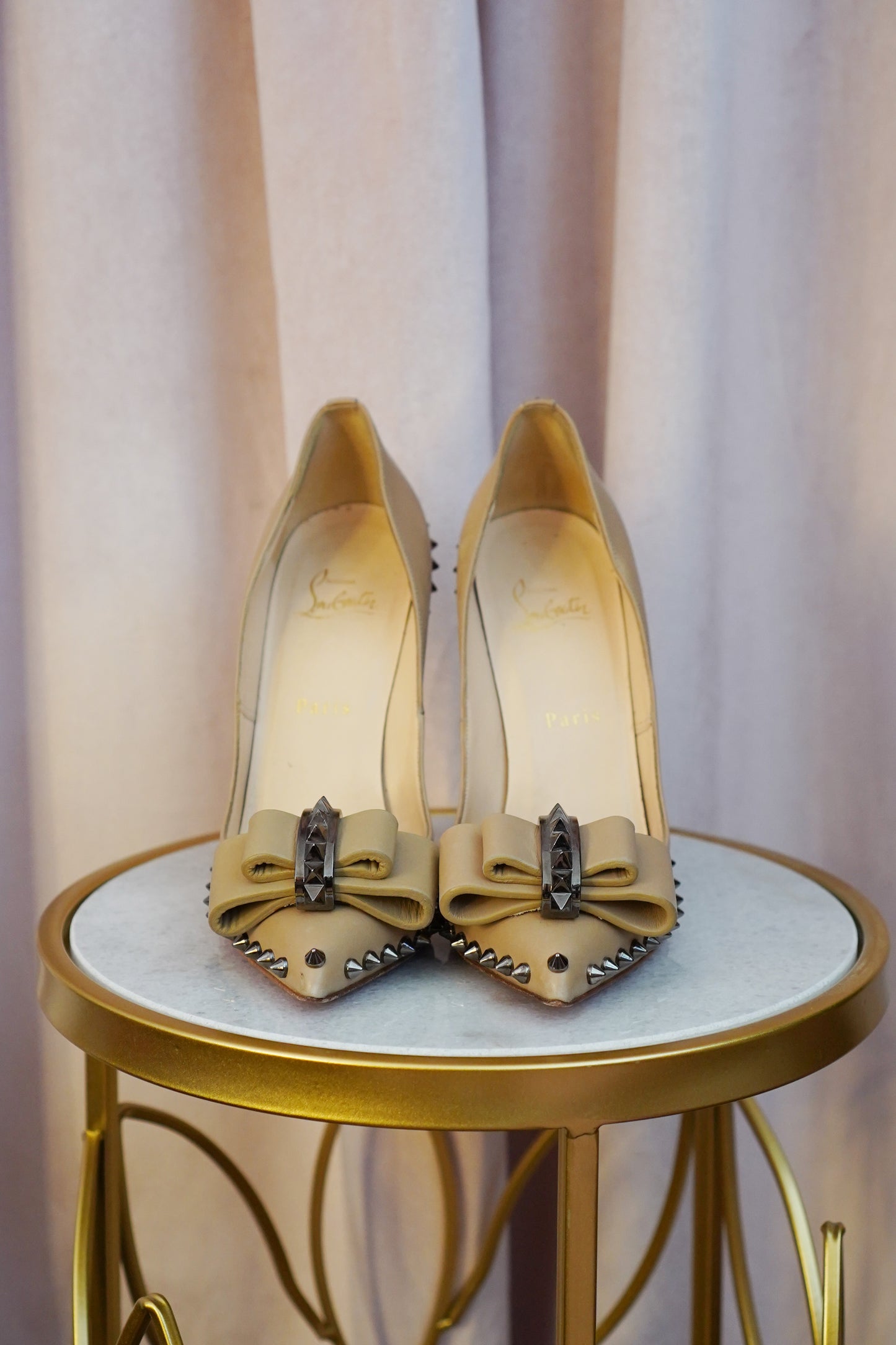 Christian Louboutin Lucifer Bow 120 Spike Pumps — Nude Pomice | EU 38 / US 8