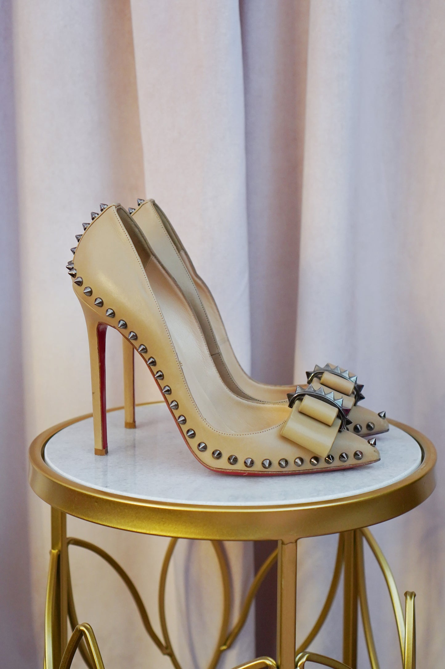 Christian Louboutin Lucifer Bow 120 Spike Pumps — Nude Pomice | EU 38 / US 8