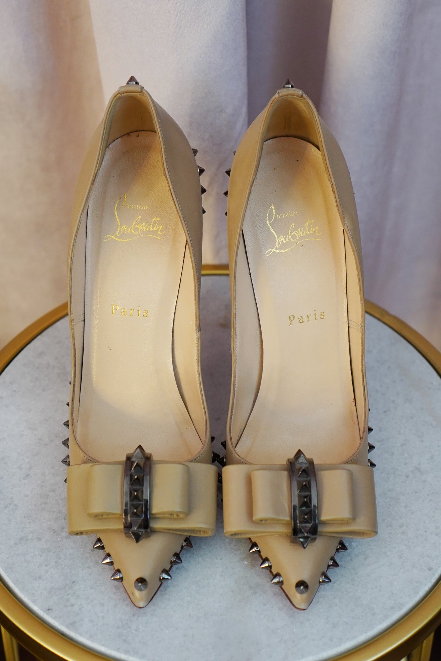 Christian Louboutin Lucifer Bow 120 Spike Pumps — Nude Pomice | EU 38 / US 8