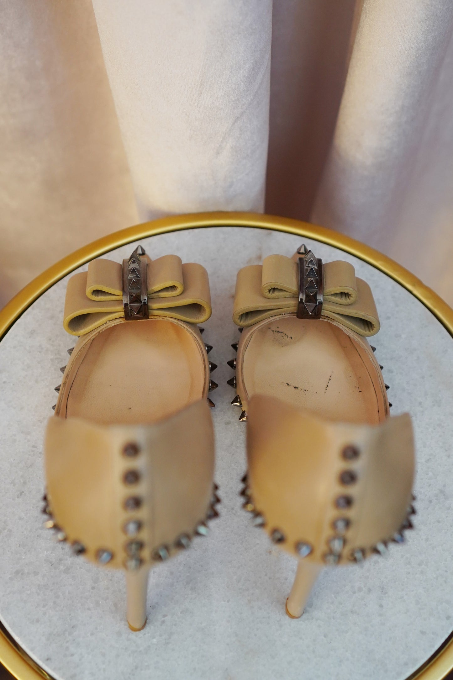 Christian Louboutin Lucifer Bow 120 Spike Pumps — Nude Pomice | EU 38 / US 8