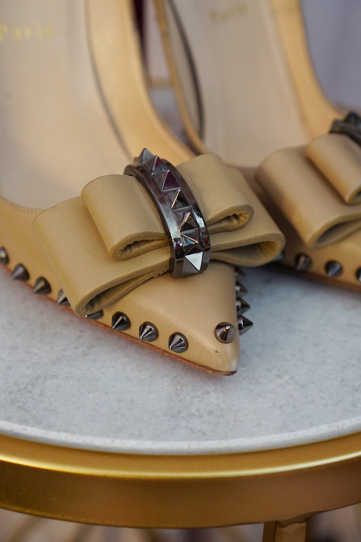 Christian Louboutin Lucifer Bow 120 Spike Pumps — Nude Pomice | EU 38 / US 8