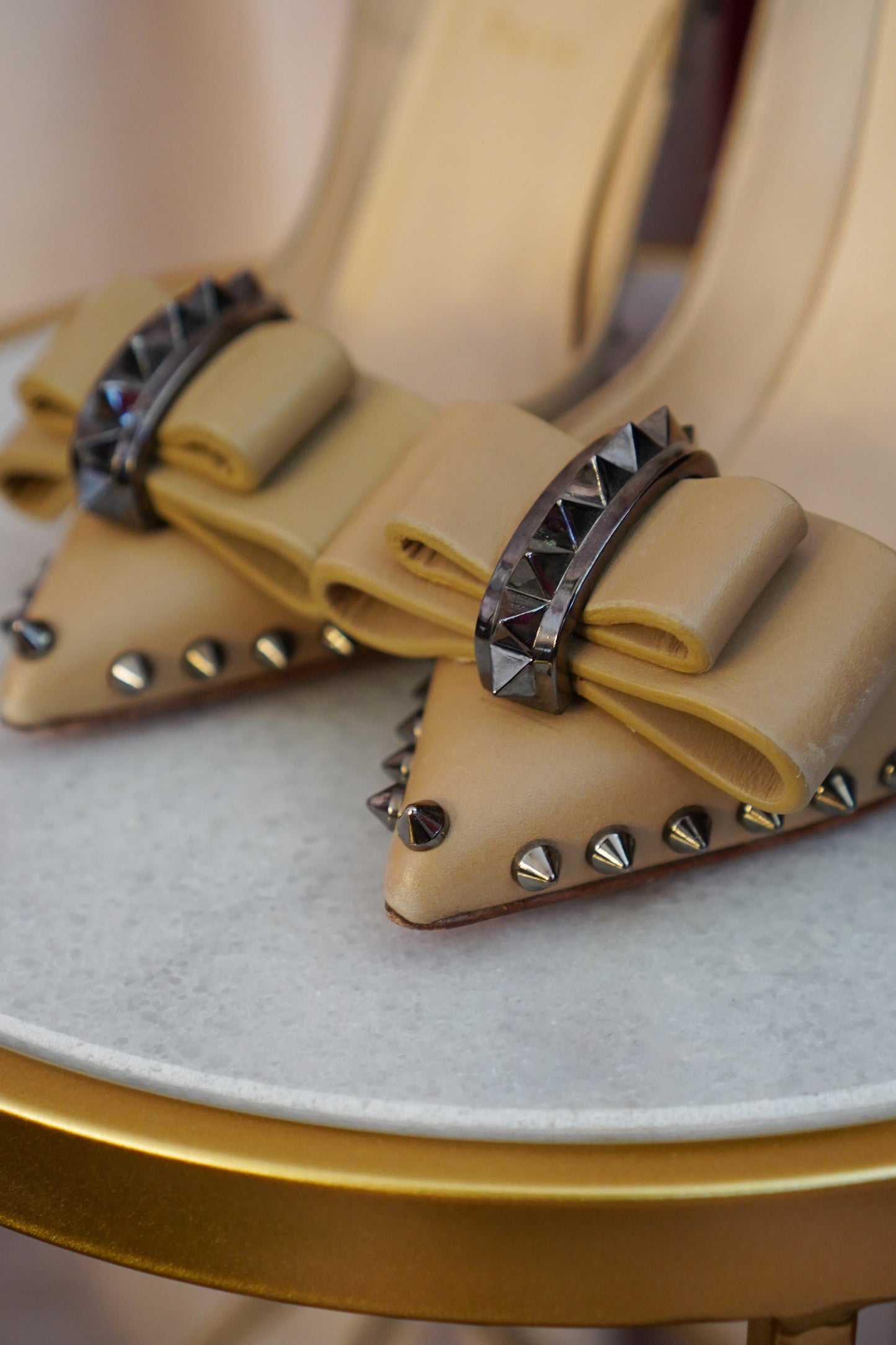 Christian Louboutin Lucifer Bow 120 Spike Pumps — Nude Pomice | EU 38 / US 8