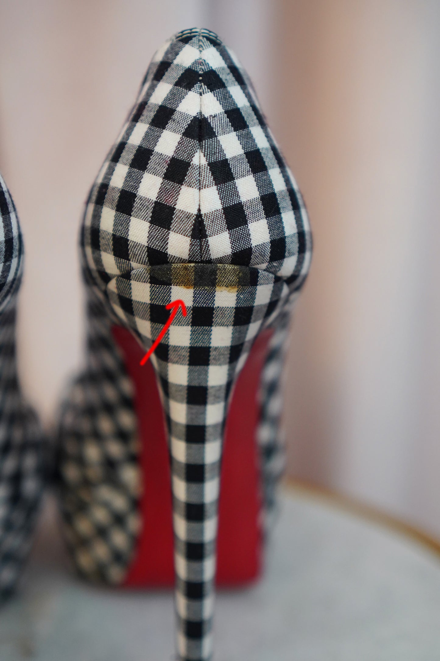 Christian Louboutin Greissimo 140 Gingham Bow Peep Toe Stiletto Pumps SZ 36