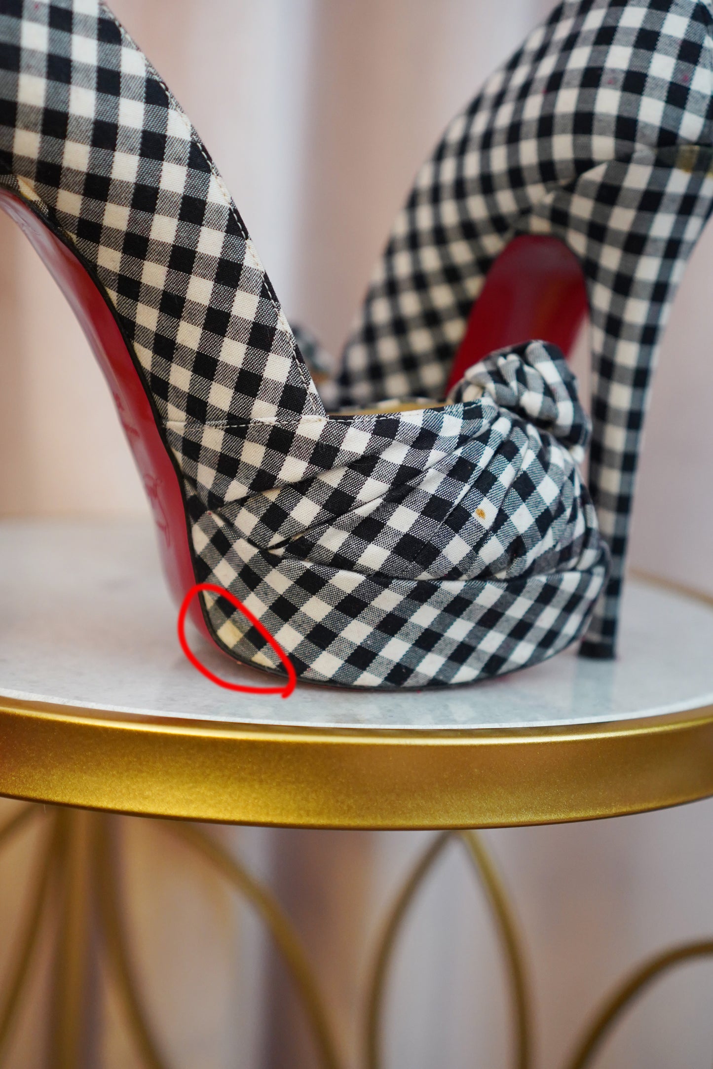 Christian Louboutin Greissimo 140 Gingham Bow Peep Toe Stiletto Pumps SZ 36