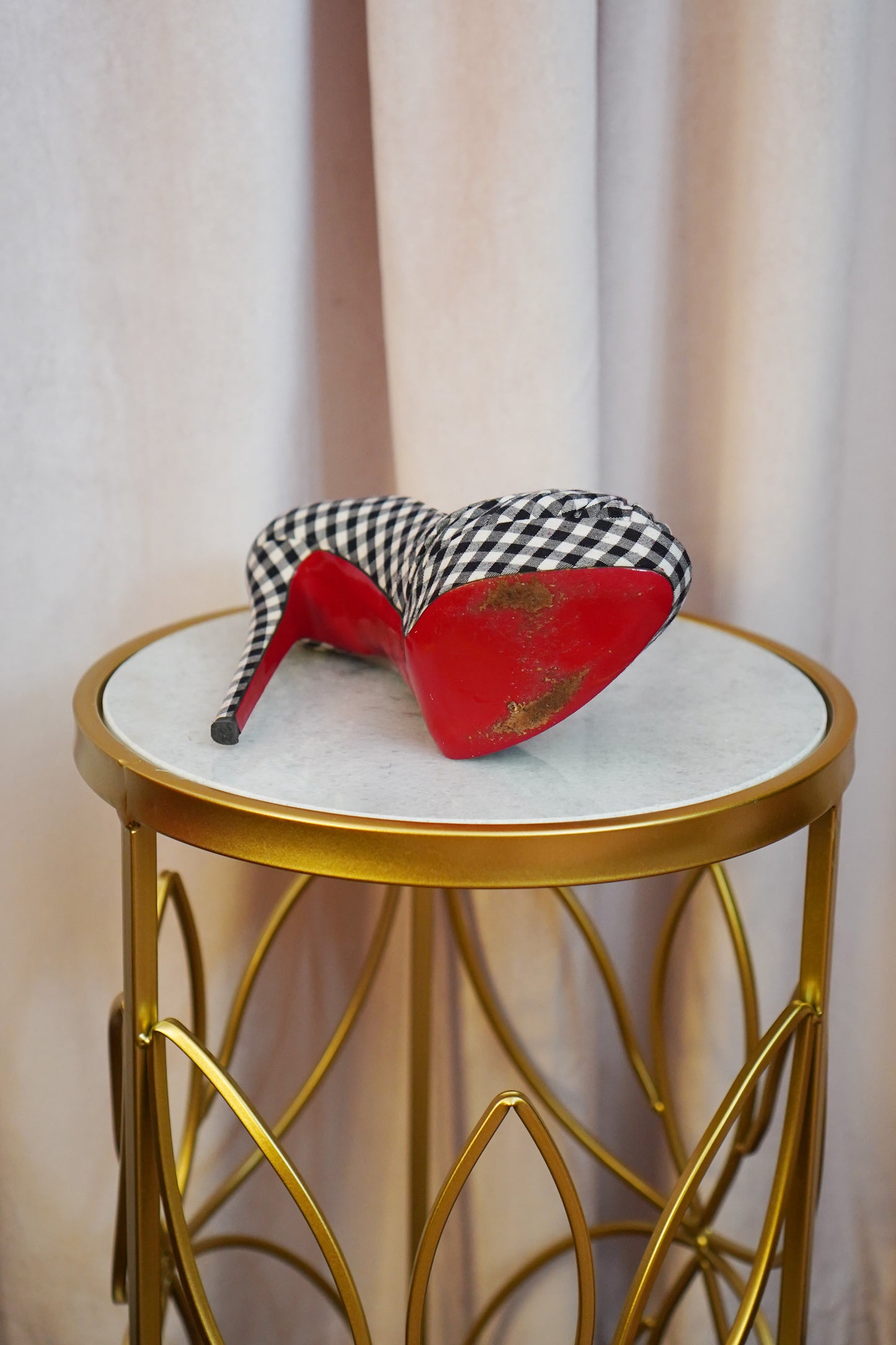 Christian Louboutin Greissimo 140 Gingham Bow Peep Toe Stiletto Pumps SZ 36