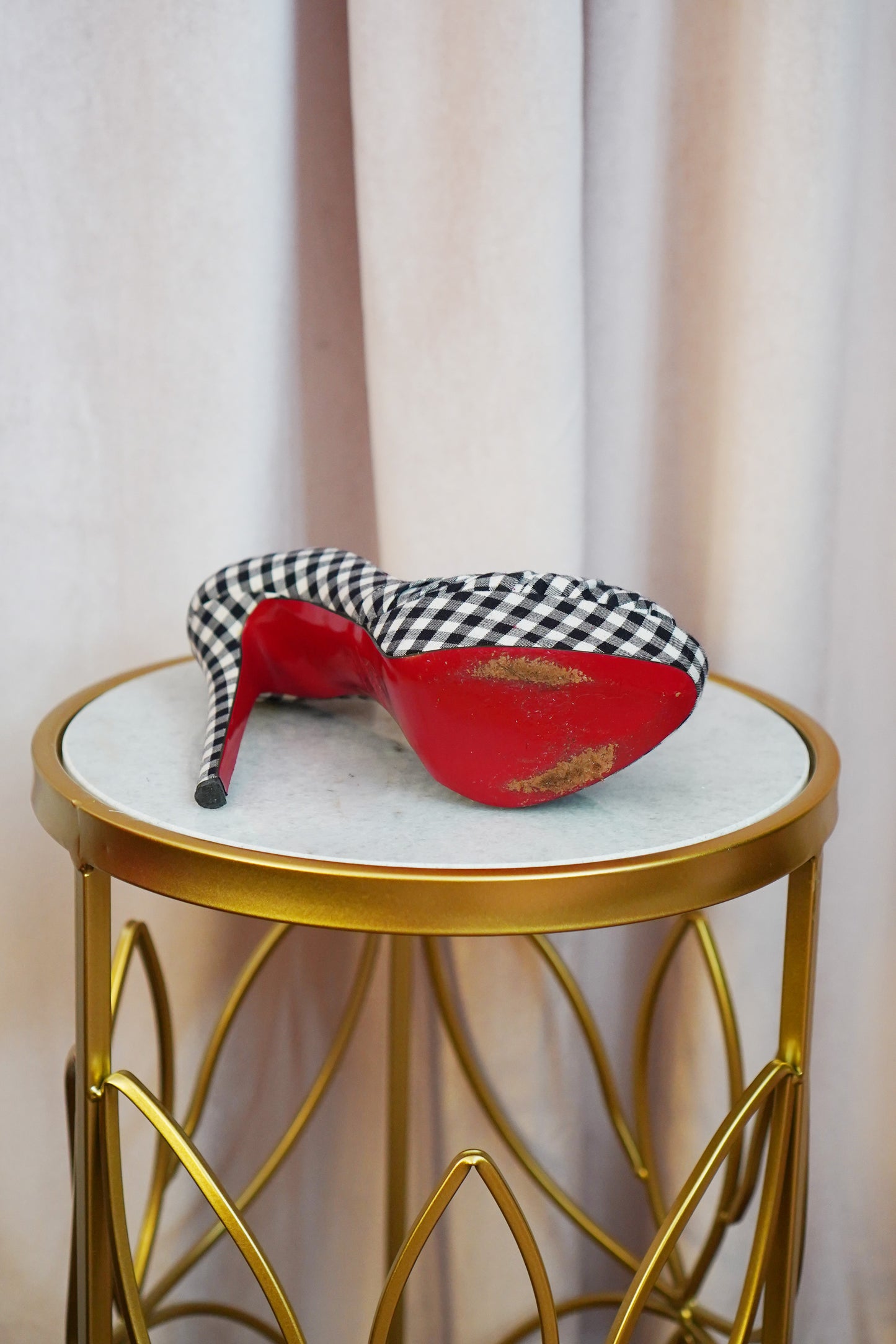 Christian Louboutin Greissimo 140 Gingham Bow Peep Toe Stiletto Pumps SZ 36