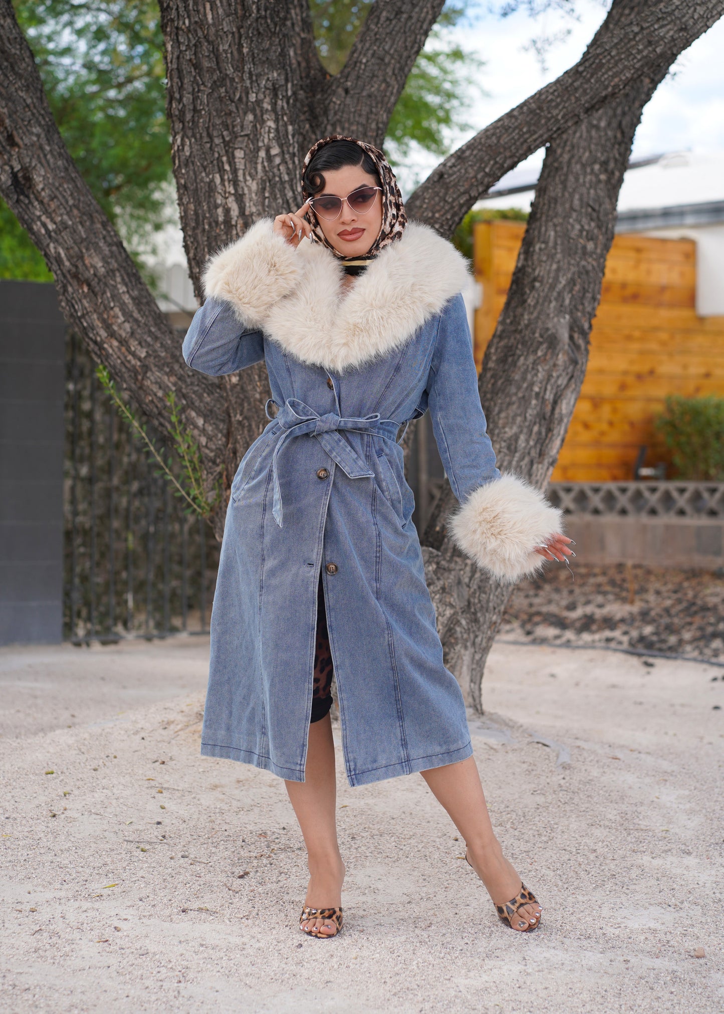 Aspen Denim Faux Fur Coat