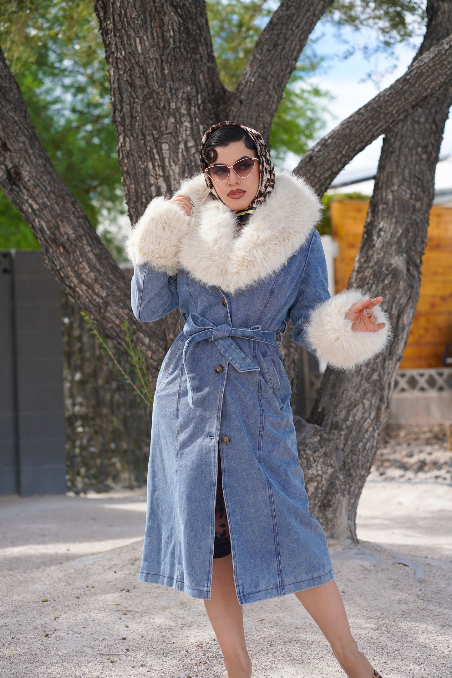Aspen Denim Faux Fur Coat