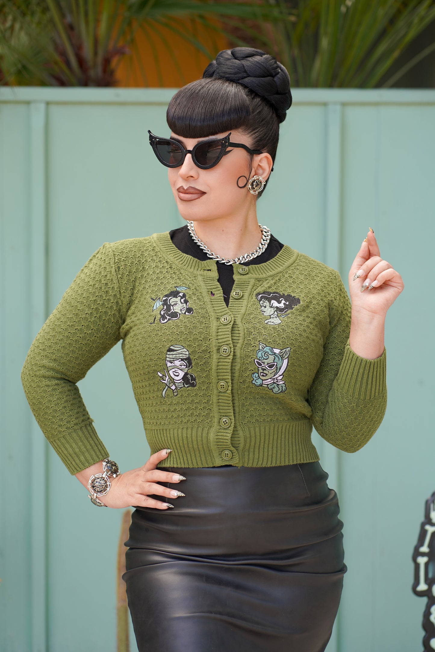 Monster Smash Cropped Cardigan (Sage)