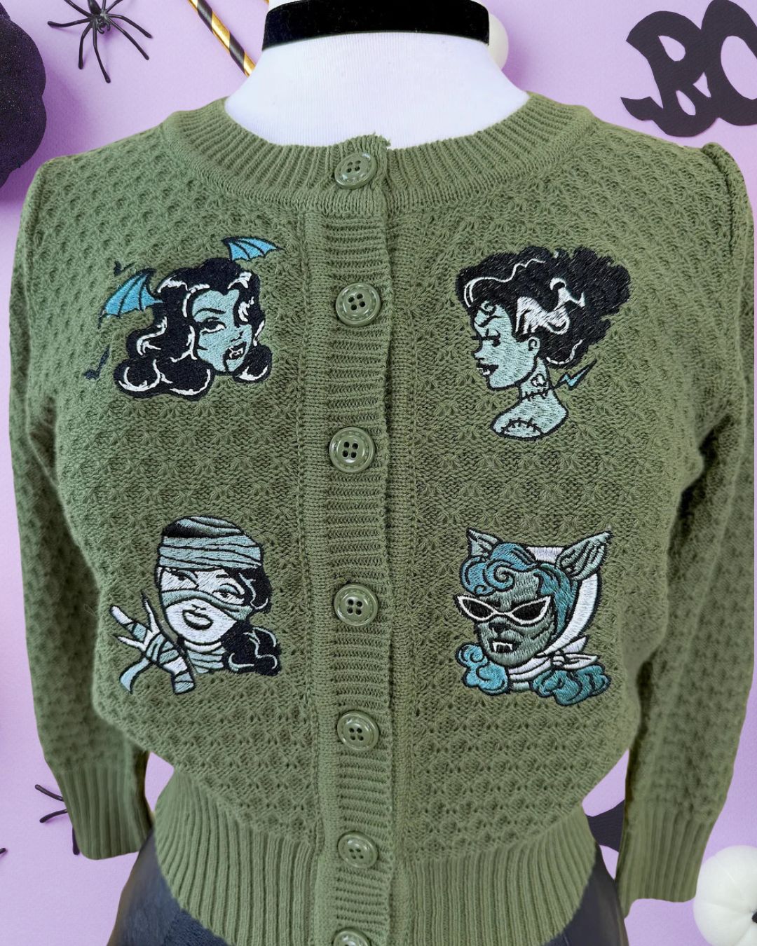 Monster Smash Cropped Cardigan (Sage)