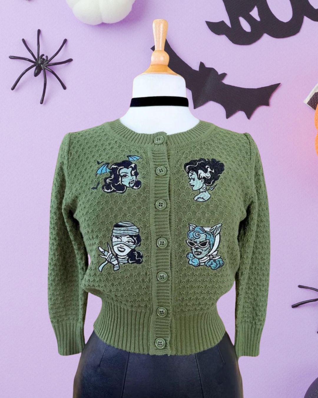 Monster Smash Cropped Cardigan (Sage)