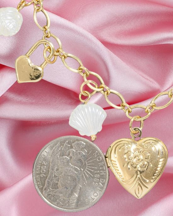 Heart Locket + Pearl Charm Bracelet