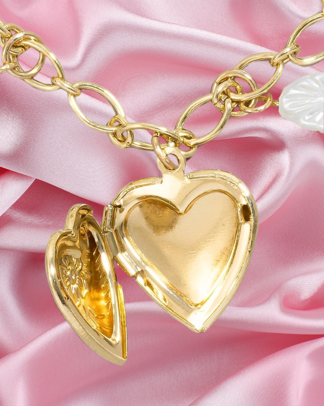 Heart Locket + Pearl Charm Bracelet