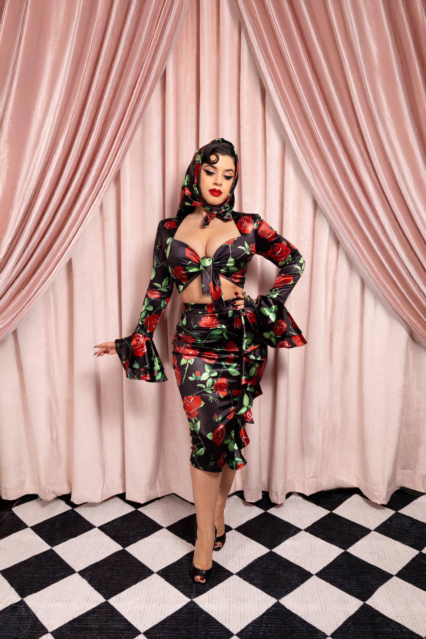 Veronica 3pc Set (Black/Red Roses) PRE-ORDER