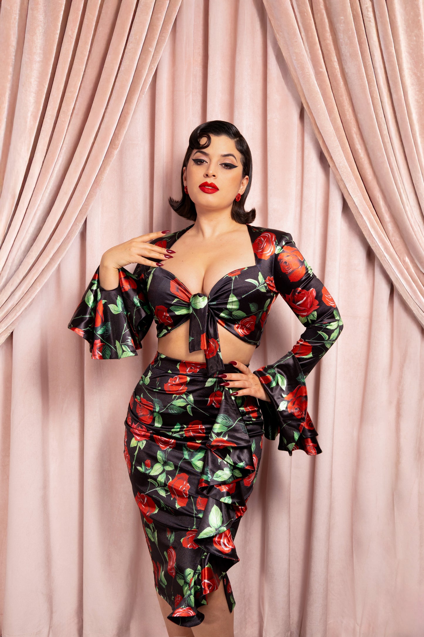 Veronica 3pc Set (Black/Red Roses) PRE-ORDER