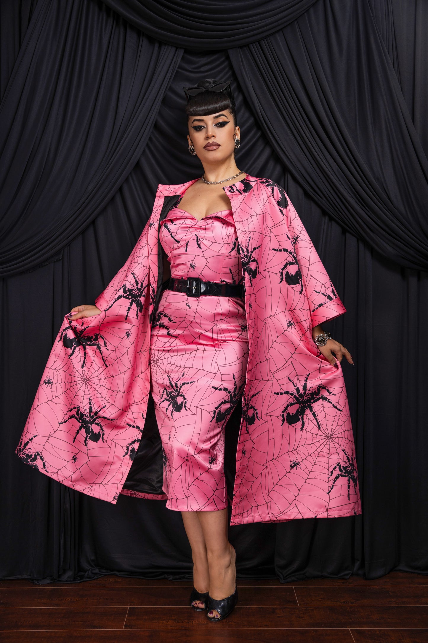 Morticia Overcoat + Dress Set (Spider Print) PRE-ORDER