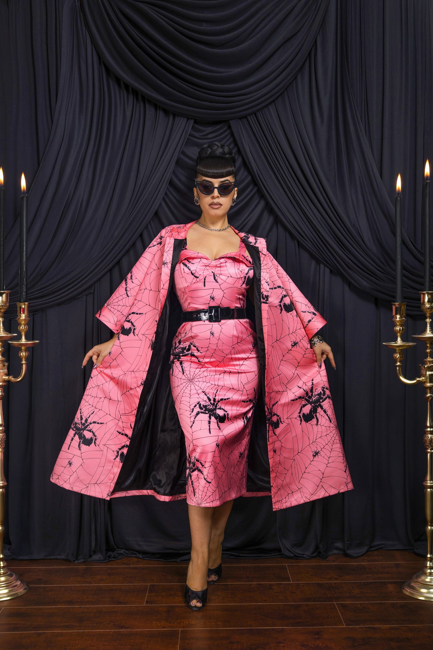 Morticia Overcoat + Dress Set (Spider Print) PRE-ORDER
