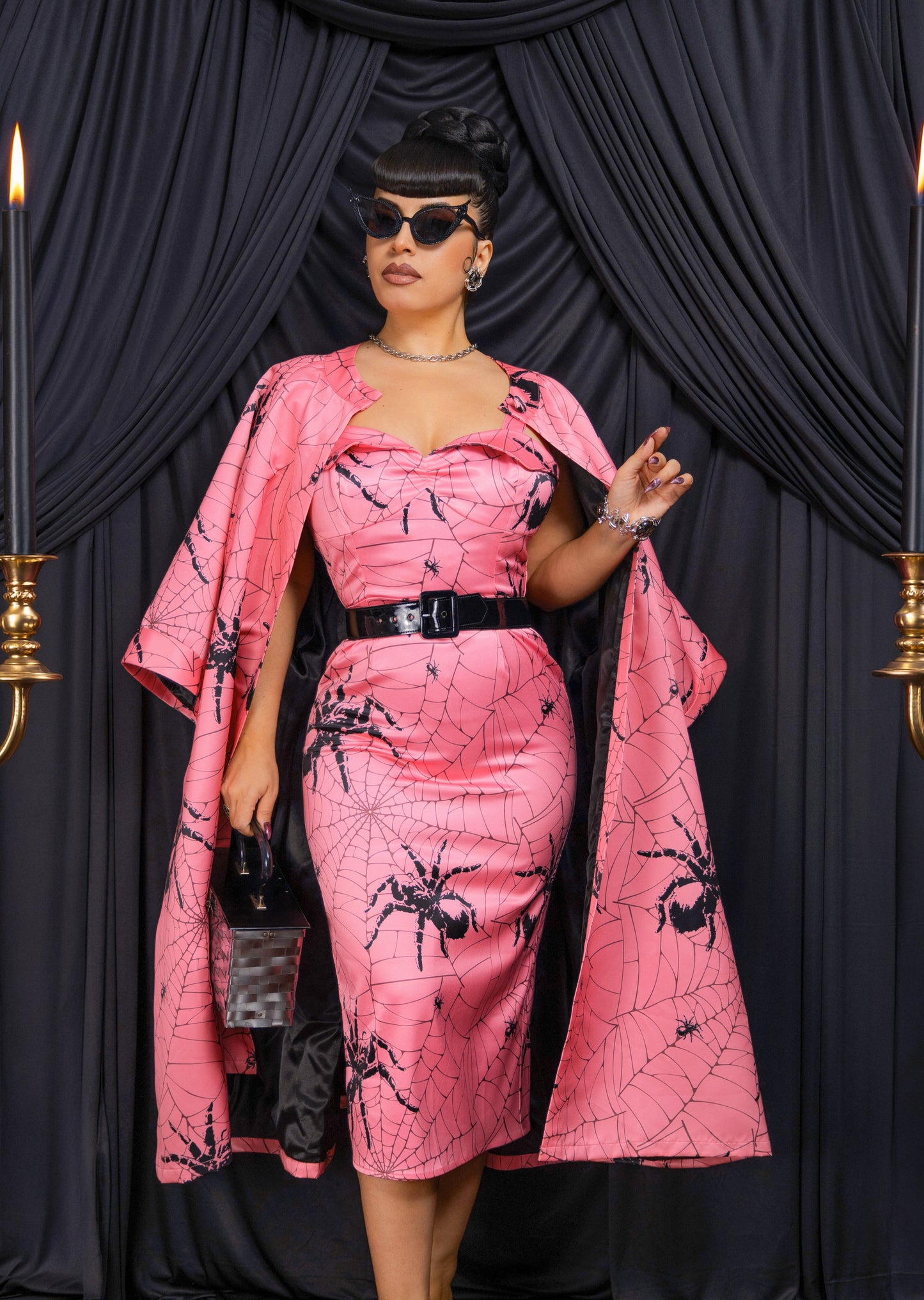 Morticia Overcoat + Dress Set (Spider Print) PRE-ORDER