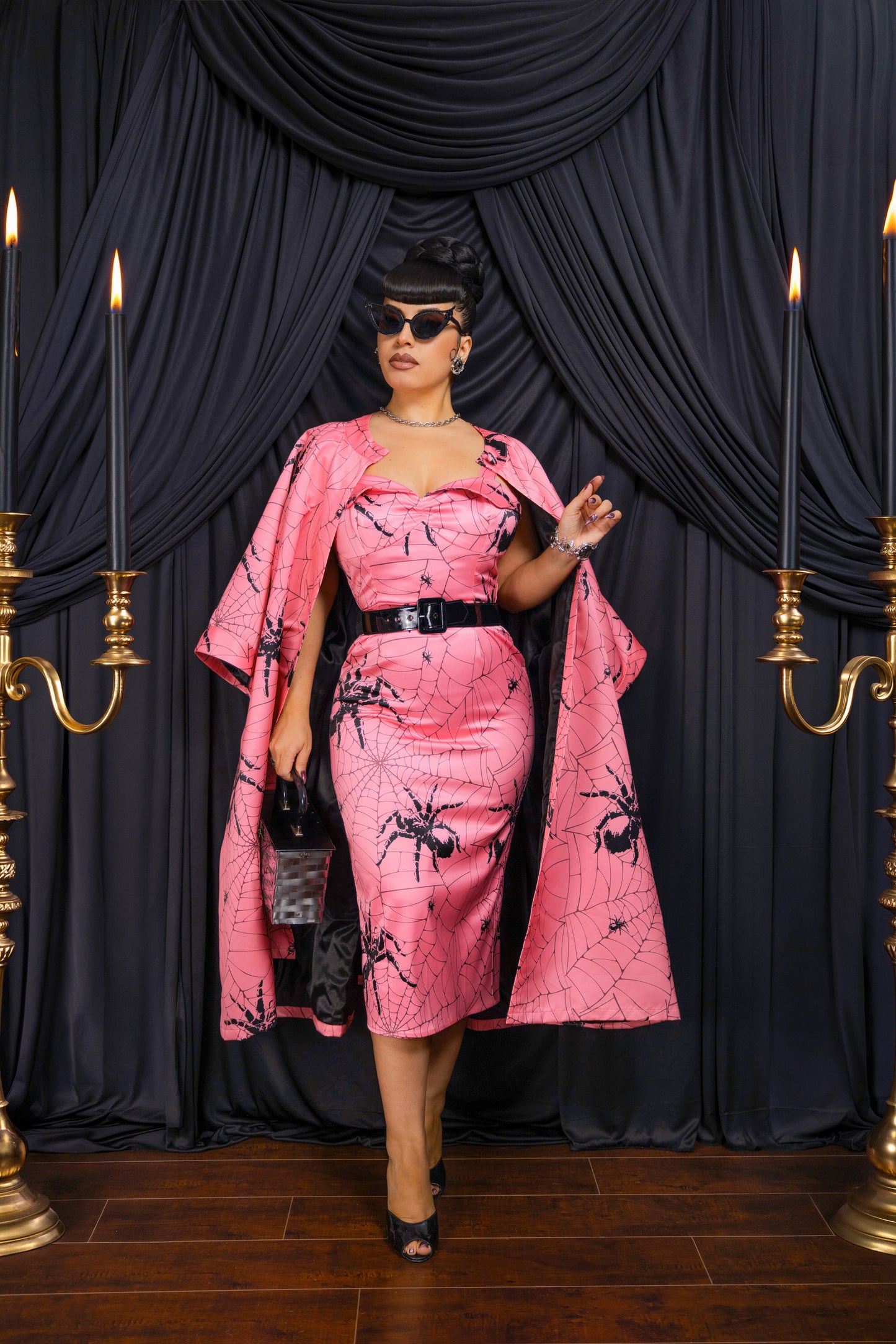 Morticia Overcoat + Dress Set (Spider Print) PRE-ORDER