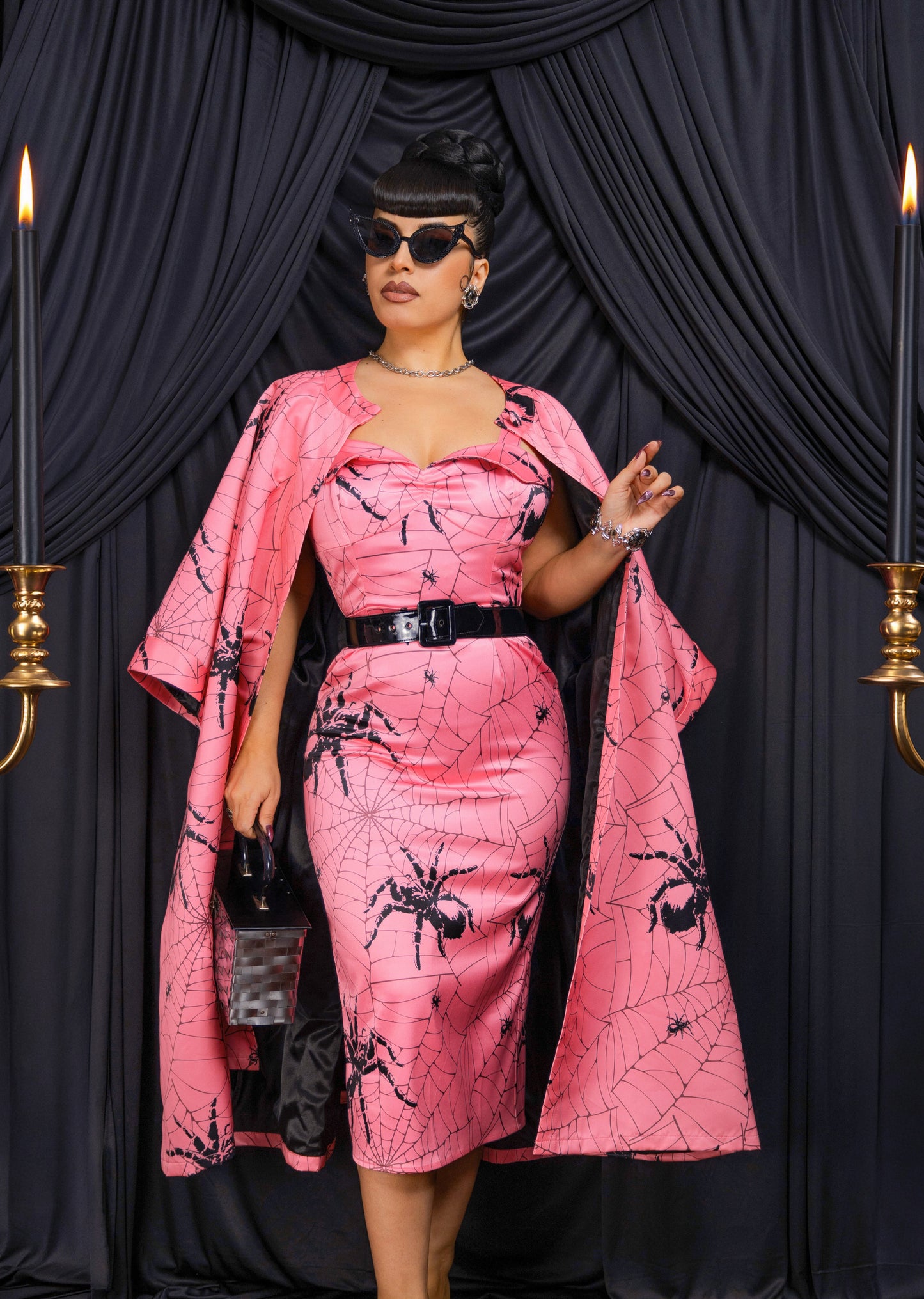 Morticia Overcoat + Dress Set (Spider Print) PRE-ORDER