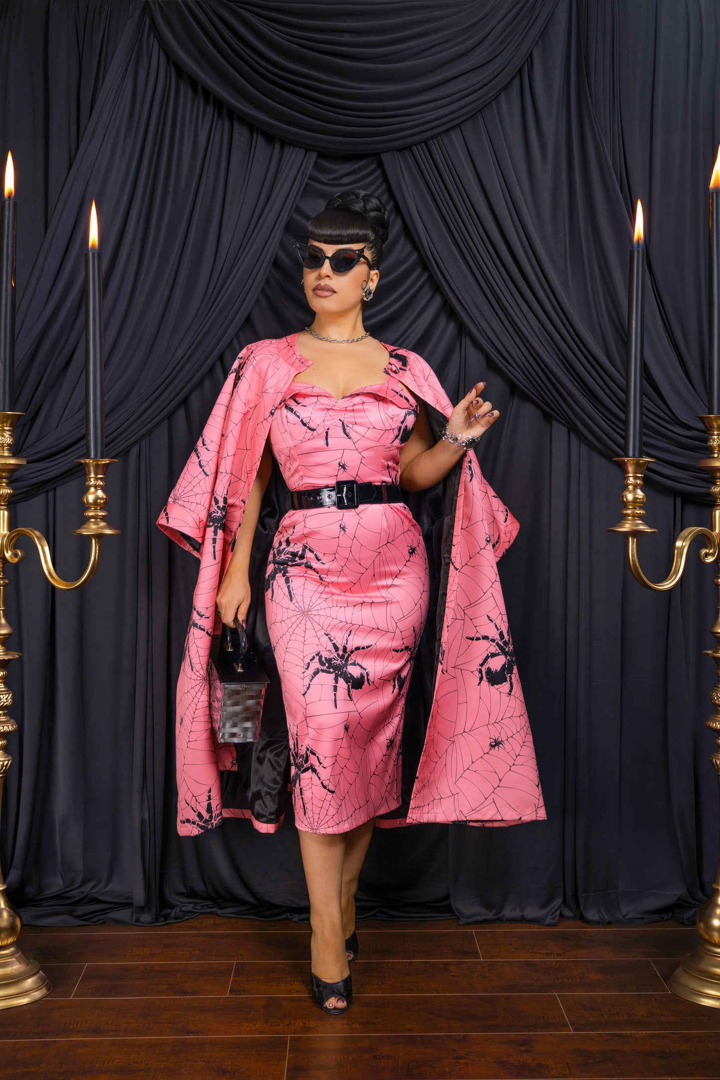 Morticia Overcoat + Dress Set (Spider Print) PRE-ORDER