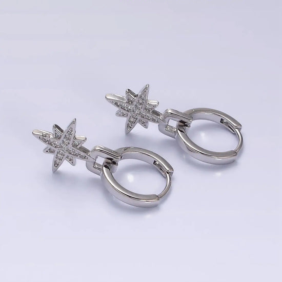 Silver Celestial Star Micro Paved Huggie Earrings